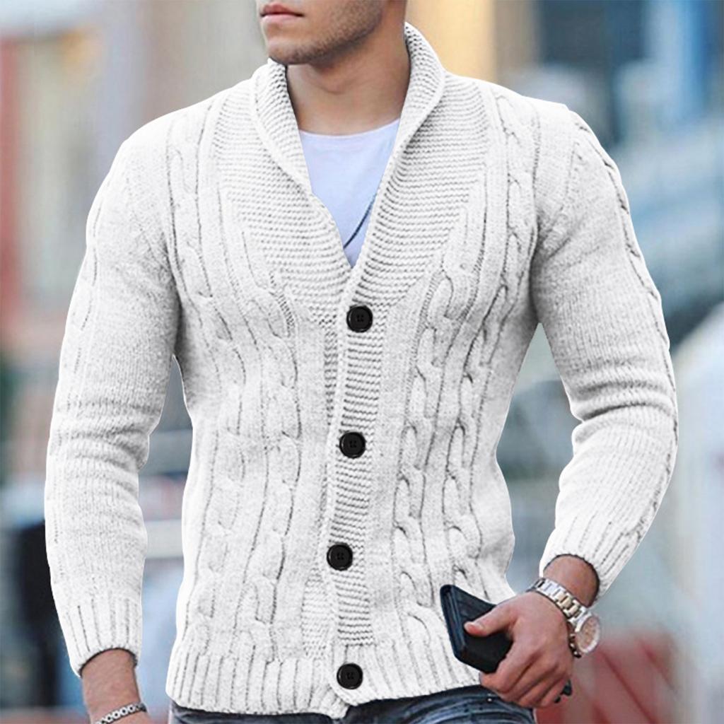 Men’s Cable Knit Cardigan - Wool Blend - Shawl Collar - Button Down - Ribbed Cuffs-6
