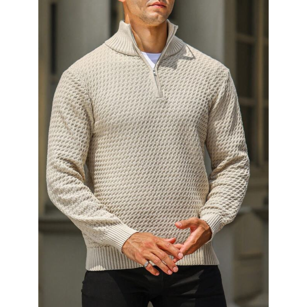Men’s Half Zip Sweater – Textured Knit – Tailored Fit – Ribbed Trim – Soft Feel-6