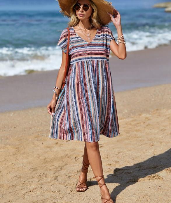 Josie | Chic & Flowy Striped Boho Mini Dress