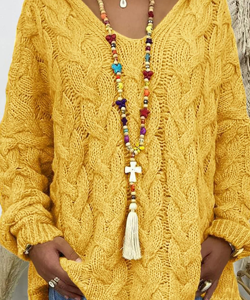 Sweaters made of soft cable knit with hood for women-5