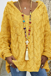 Sweaters made of soft cable knit with hood for women-5
