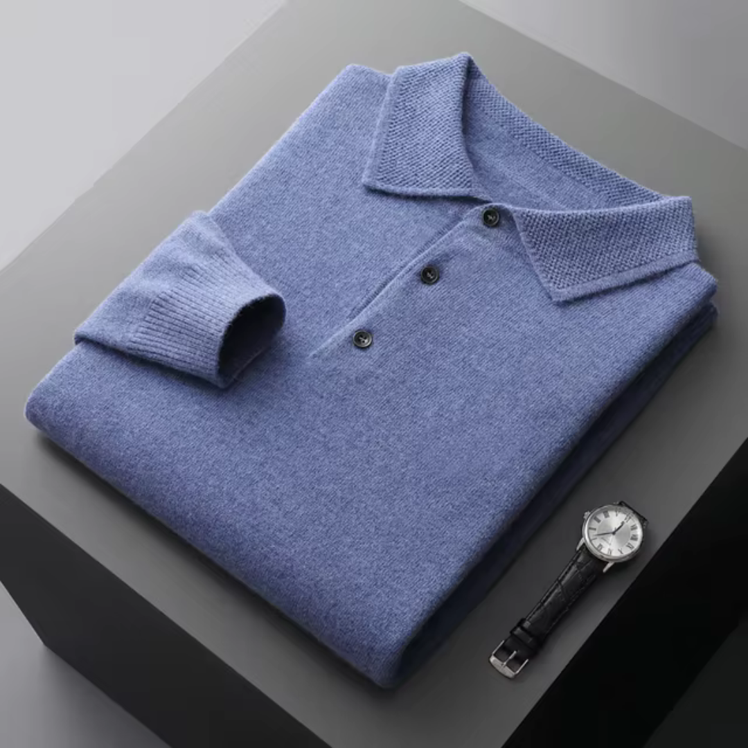 Men’s Polo Sweater – Merino Wool – Standard Fit – Button Placket – Ribbed Trim-3