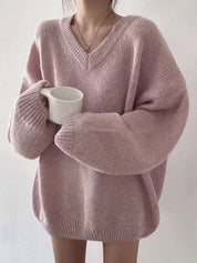 Knitted V-neck sweater for women-2