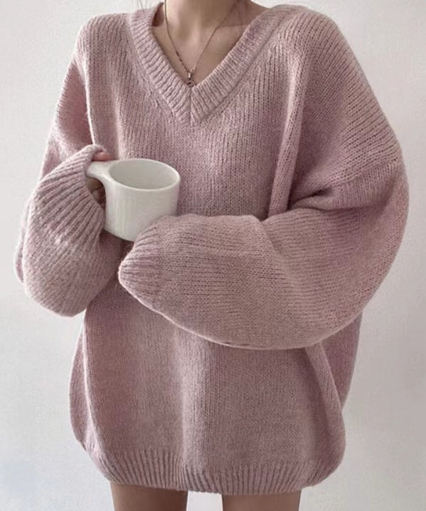Knitted V-neck sweater for women-2
