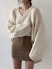 Knitted V-neck sweater for women-3