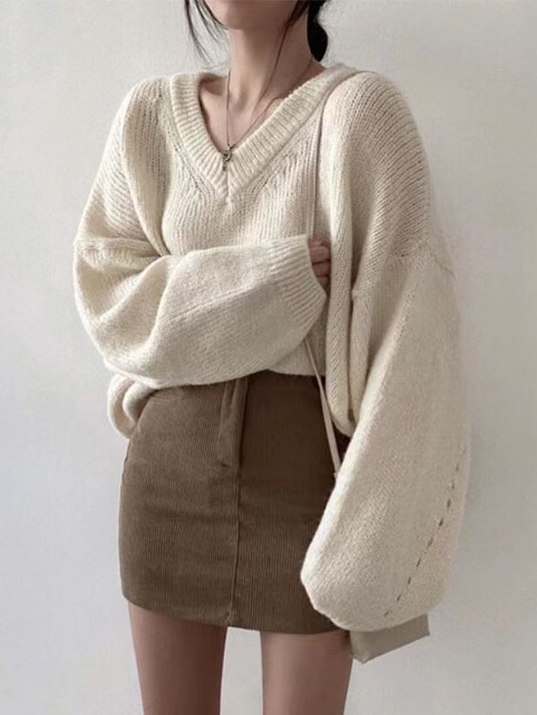 Knitted V-neck sweater for women-3