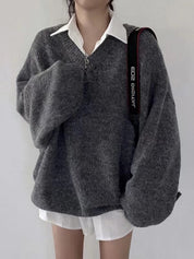 Knitted V-neck sweater for women-4
