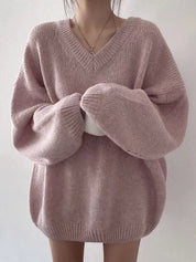 Knitted V-neck sweater for women-5
