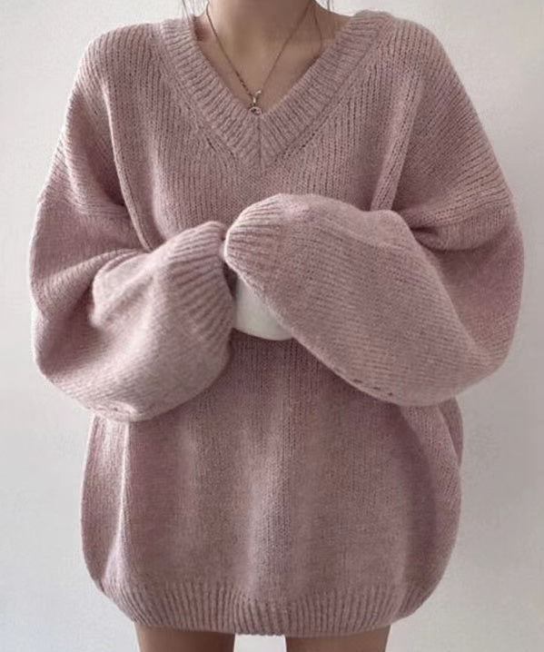 Knitted V-neck sweater for women-5