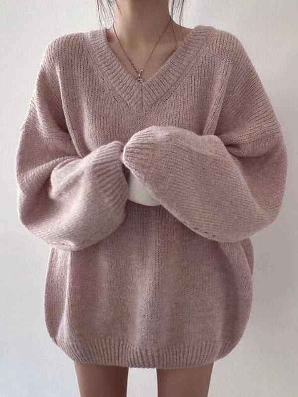 Knitted V-neck sweater for women-5