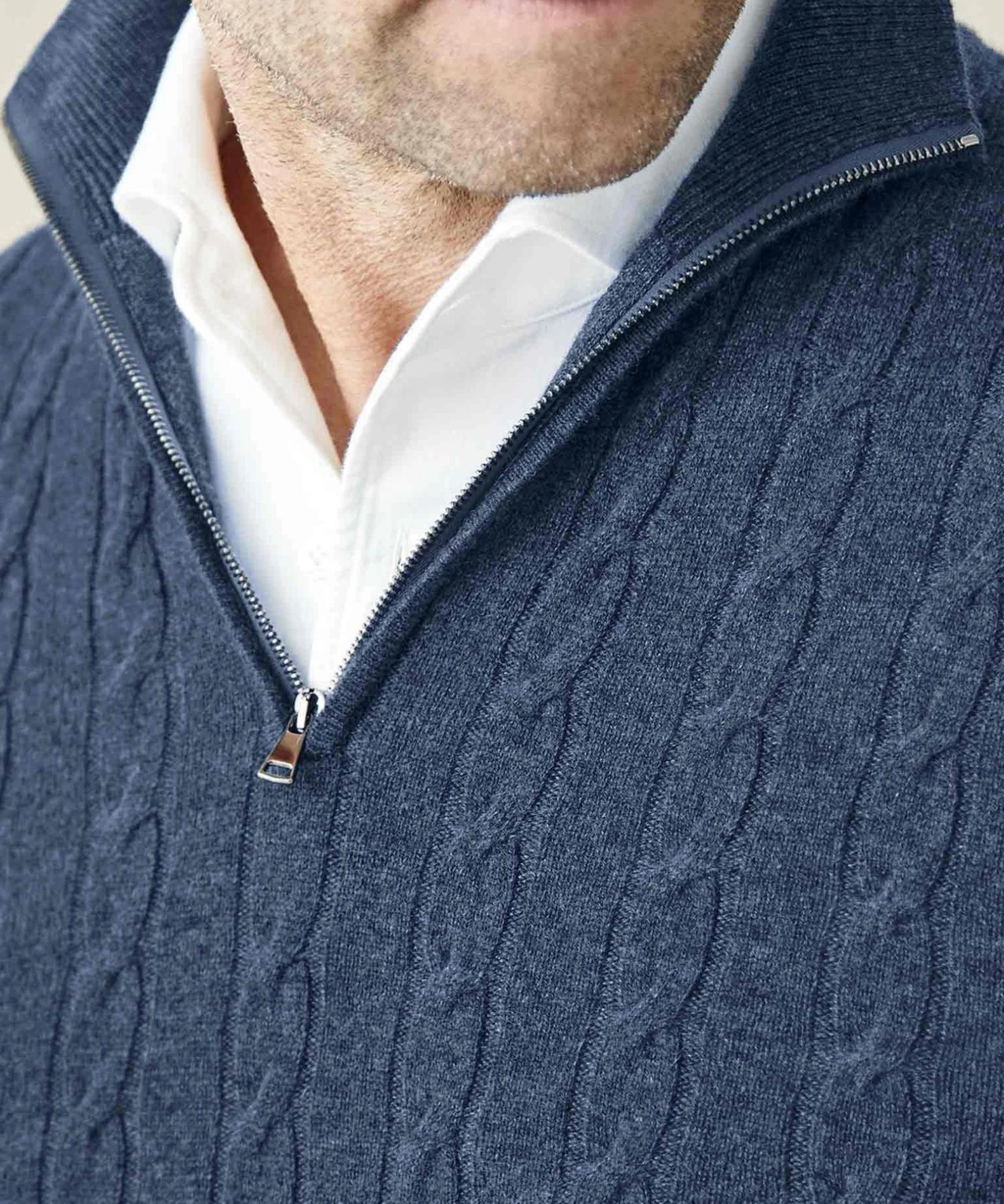 Men’s Cable Knit Sweater – Wool Blend – Half Zip – Stand Collar – Smart Casual Fit-3