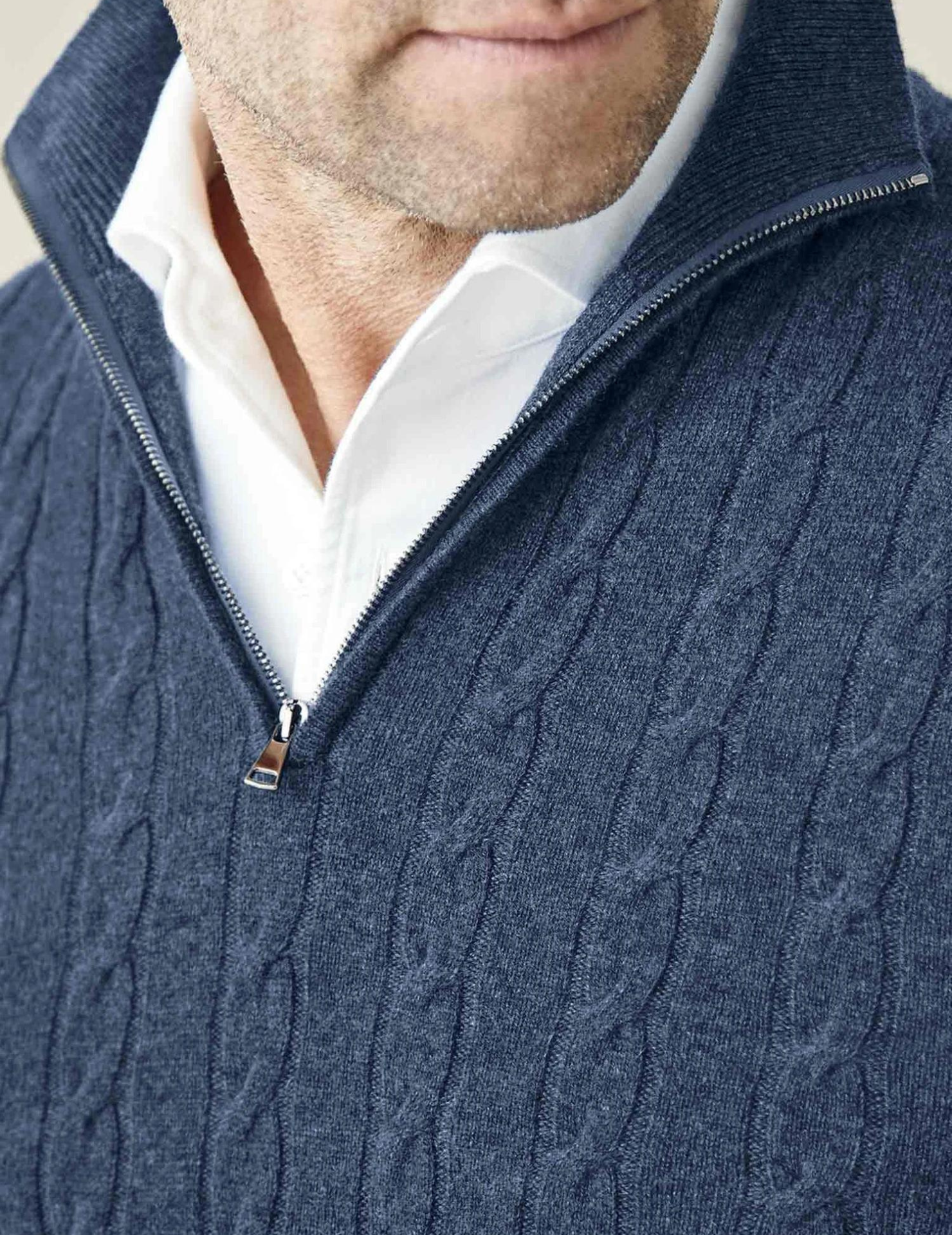 Men’s Cable Knit Sweater – Wool Blend – Half Zip – Stand Collar – Smart Casual Fit-3