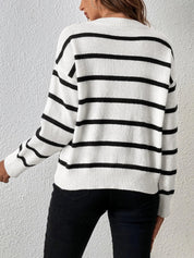 Sweater stylish with stripes and V-neck for women-4