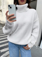 Sweater with turtleneck made of soft rope for cold days-3
