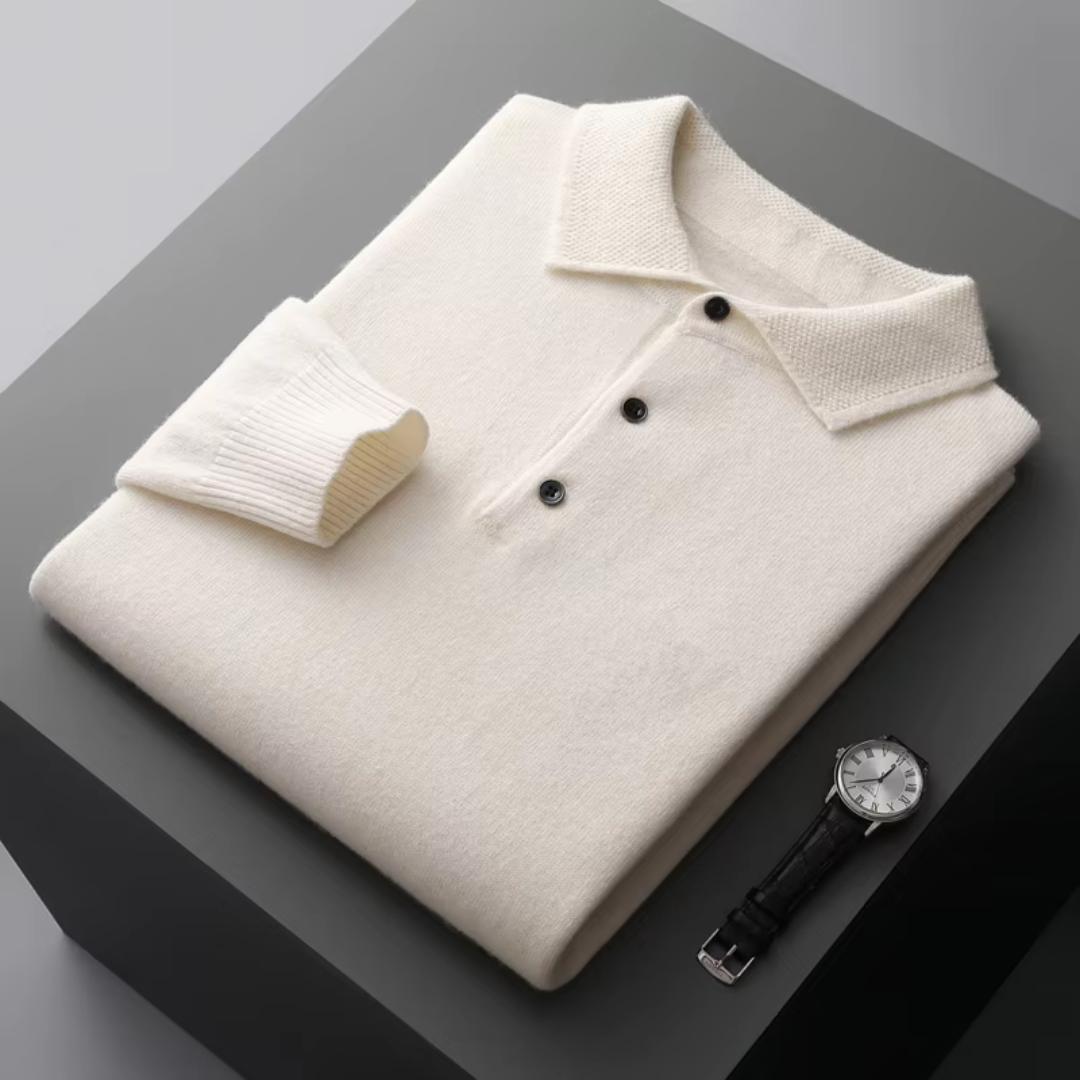 Men’s Polo Sweater – Merino Wool – Standard Fit – Button Placket – Ribbed Trim-6