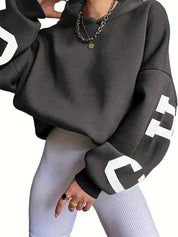Sweater in oversized long-sleeved design with text logo on the sleeve for women-2