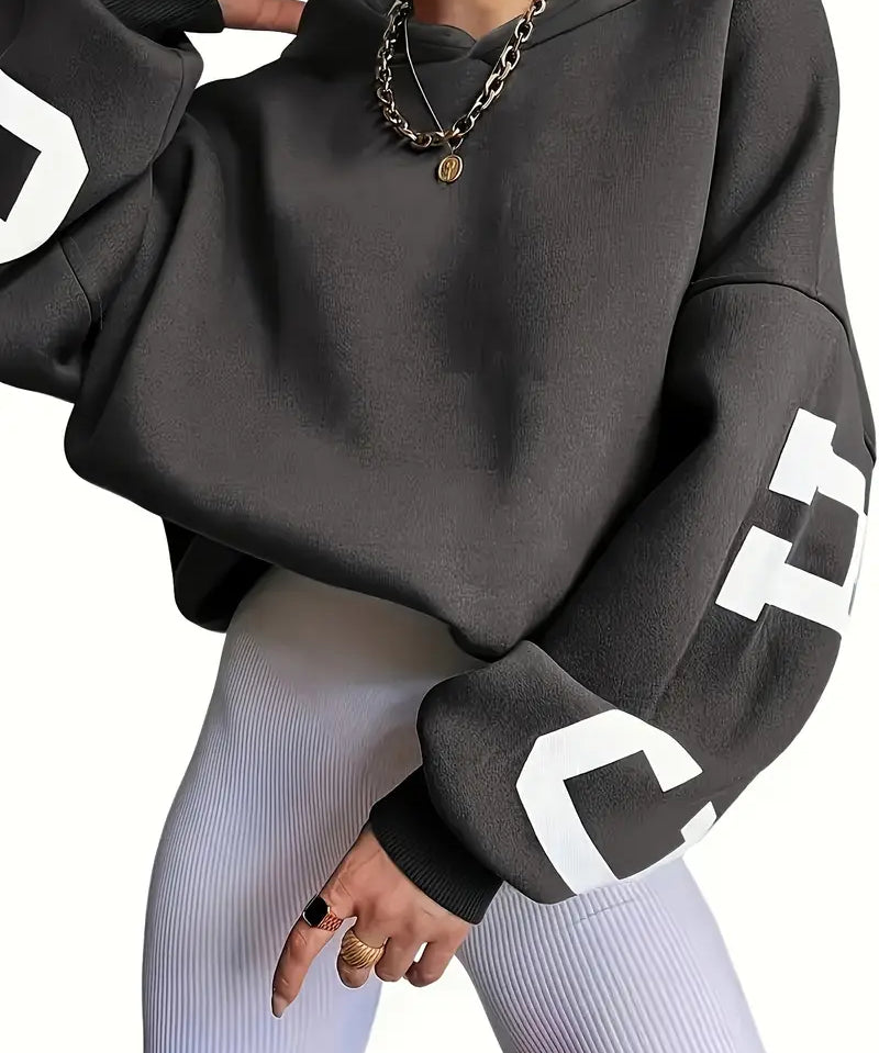 Sweater in oversized long-sleeved design with text logo on the sleeve for women-2