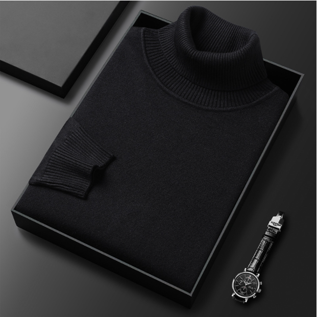Men’s Turtleneck Sweater - Fine Knit - Ribbed Collar, Cuffs & Hem - Elegant & Warm-2