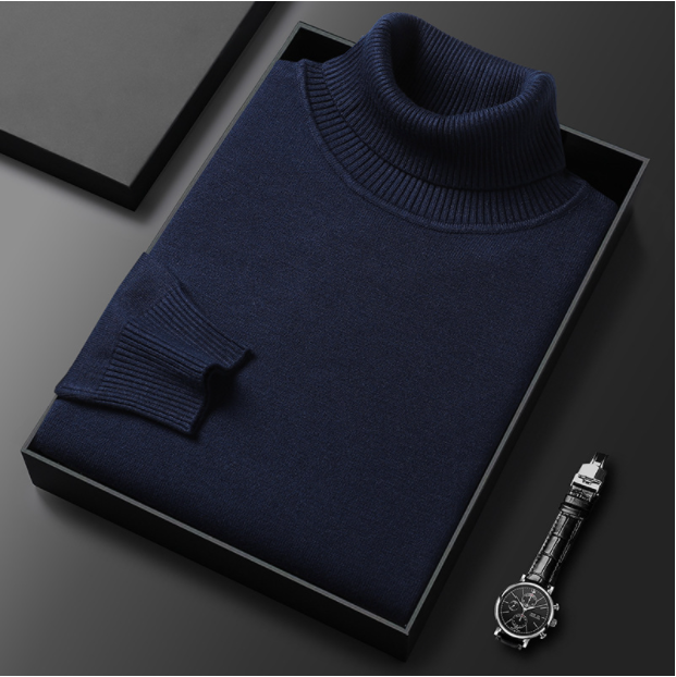 Men’s Turtleneck Sweater - Fine Knit - Ribbed Collar, Cuffs & Hem - Elegant & Warm-3