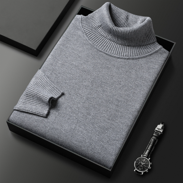Men’s Turtleneck Sweater - Fine Knit - Ribbed Collar, Cuffs & Hem - Elegant & Warm-4