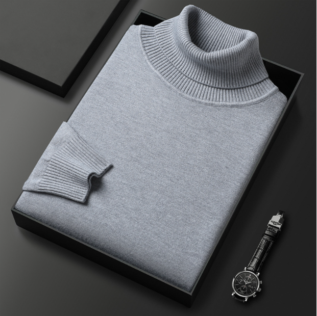 Men’s Turtleneck Sweater - Fine Knit - Ribbed Collar, Cuffs & Hem - Elegant & Warm-5