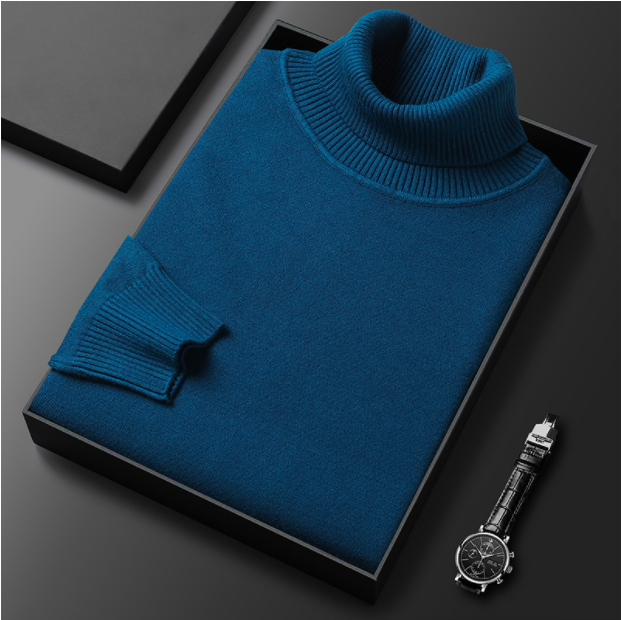 Men’s Turtleneck Sweater - Fine Knit - Ribbed Collar, Cuffs & Hem - Elegant & Warm-6