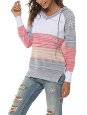 Sweater with a hood and V-neck in harmonious colors-2