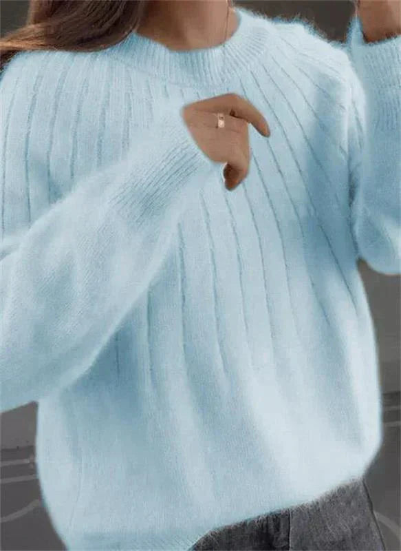 Fluffy knitting sweater made of acrylic fiber for women-6