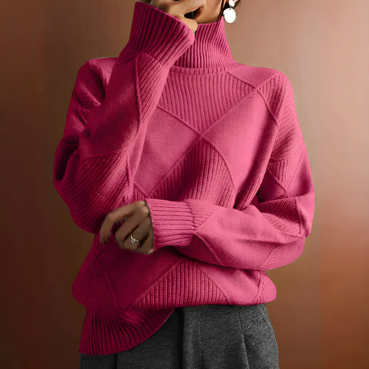 Sweater with turtleneck in modern geometric design for women-2