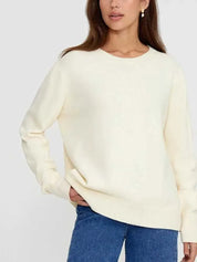 Elegant autumn sweater women - round neck, minimalist design-1