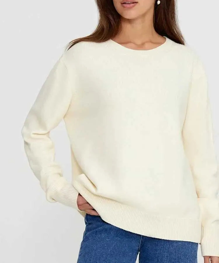 Elegant autumn sweater women - round neck, minimalist design-1
