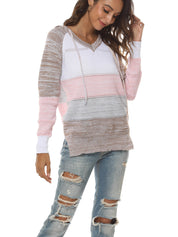 Sweater with a hood and V-neck in harmonious colors-4