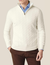 Men’s Cable Knit Sweater – Wool Blend – Half Zip – Stand Collar – Smart Casual Fit-4