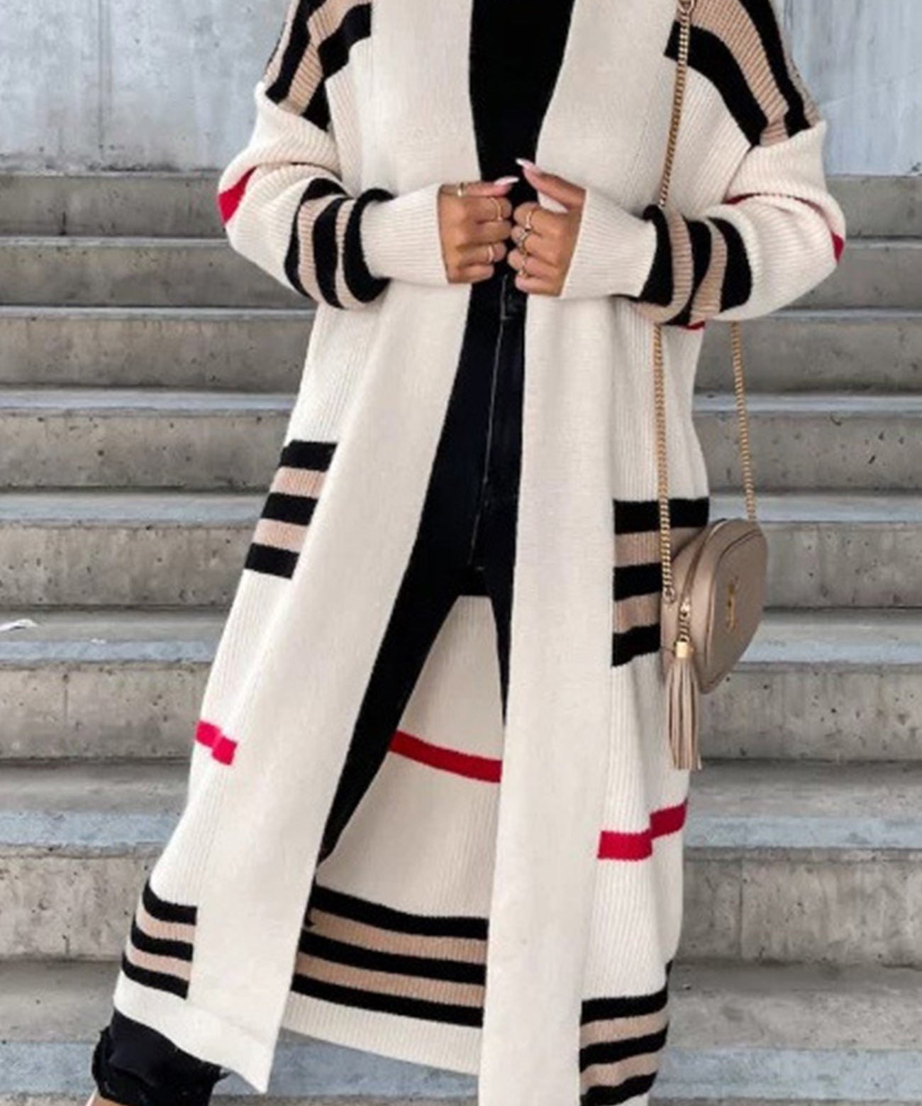 Modern women's sweater with strip pattern, loose & comfortable-4