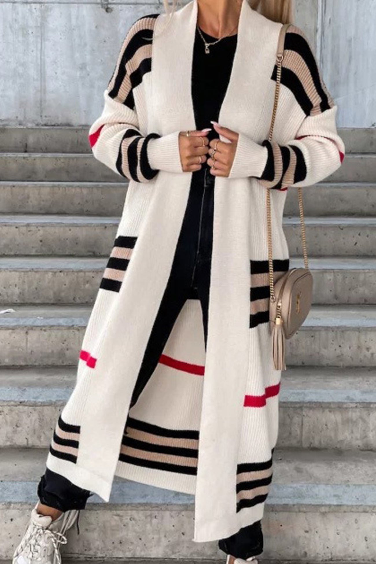 Modern women's sweater with strip pattern, loose & comfortable-4