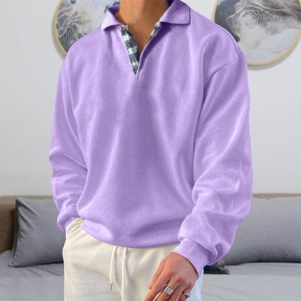 Men's Long-Sleeve Polo Shirt - Classic Collar - Button Placket - Relaxed Fit Casual Wear-5
