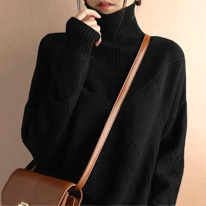 Sweater with turtleneck in modern geometric design for women-4