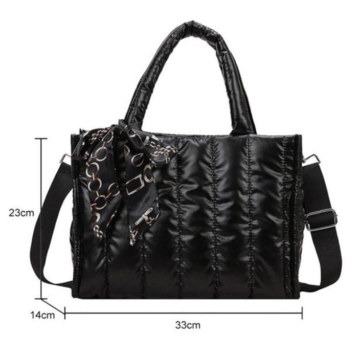 Elena | Quilted Nylon Crossbody Handbag with Silk Scarf Accent