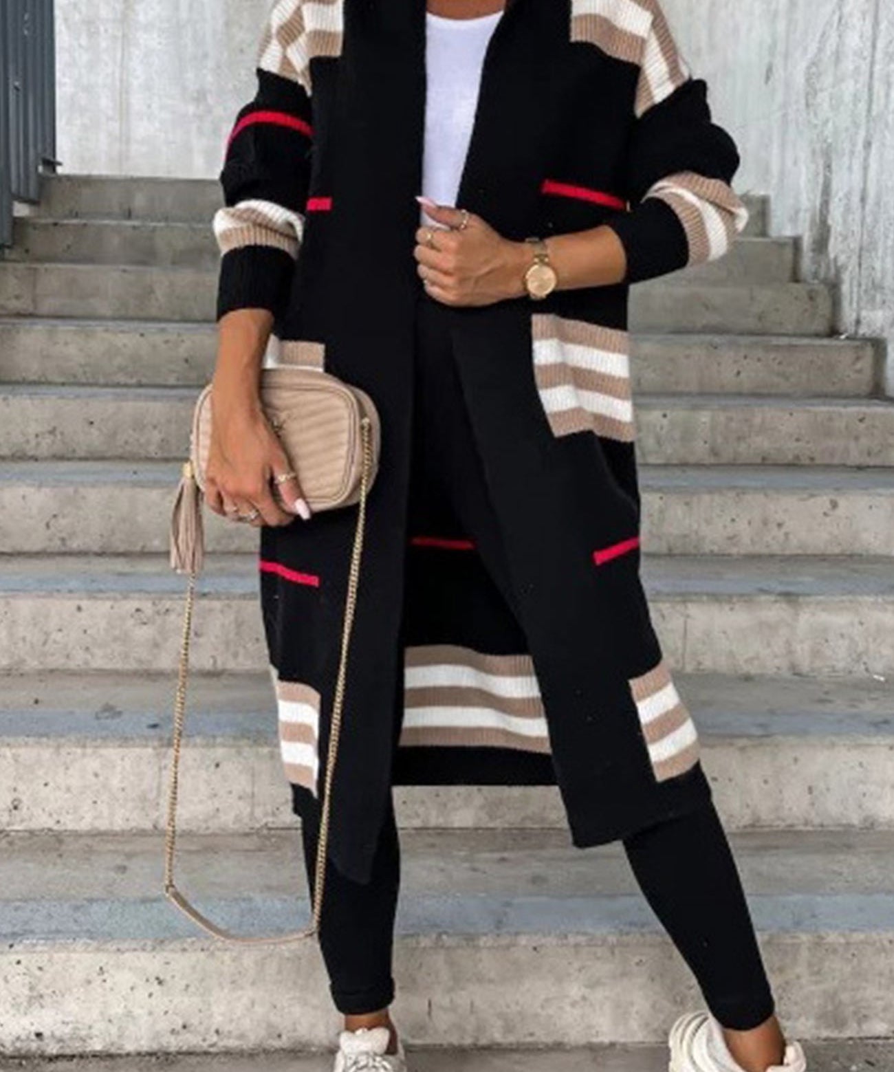 Modern women's sweater with strip pattern, loose & comfortable-3
