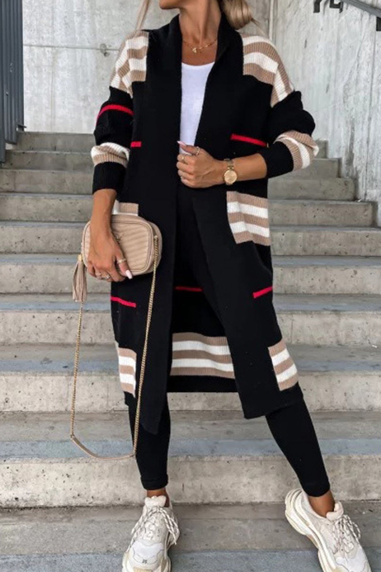 Modern women's sweater with strip pattern, loose & comfortable-3