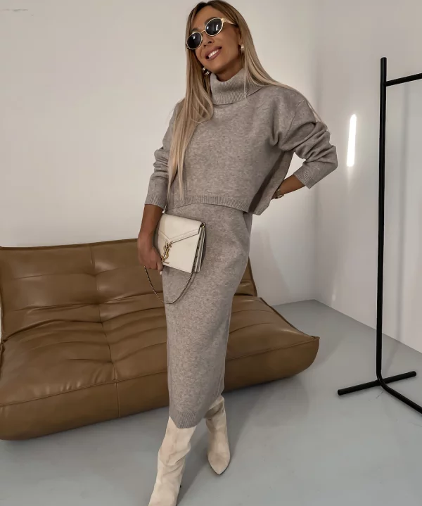Sweater with turtleneck and midi dress in stylish set-3