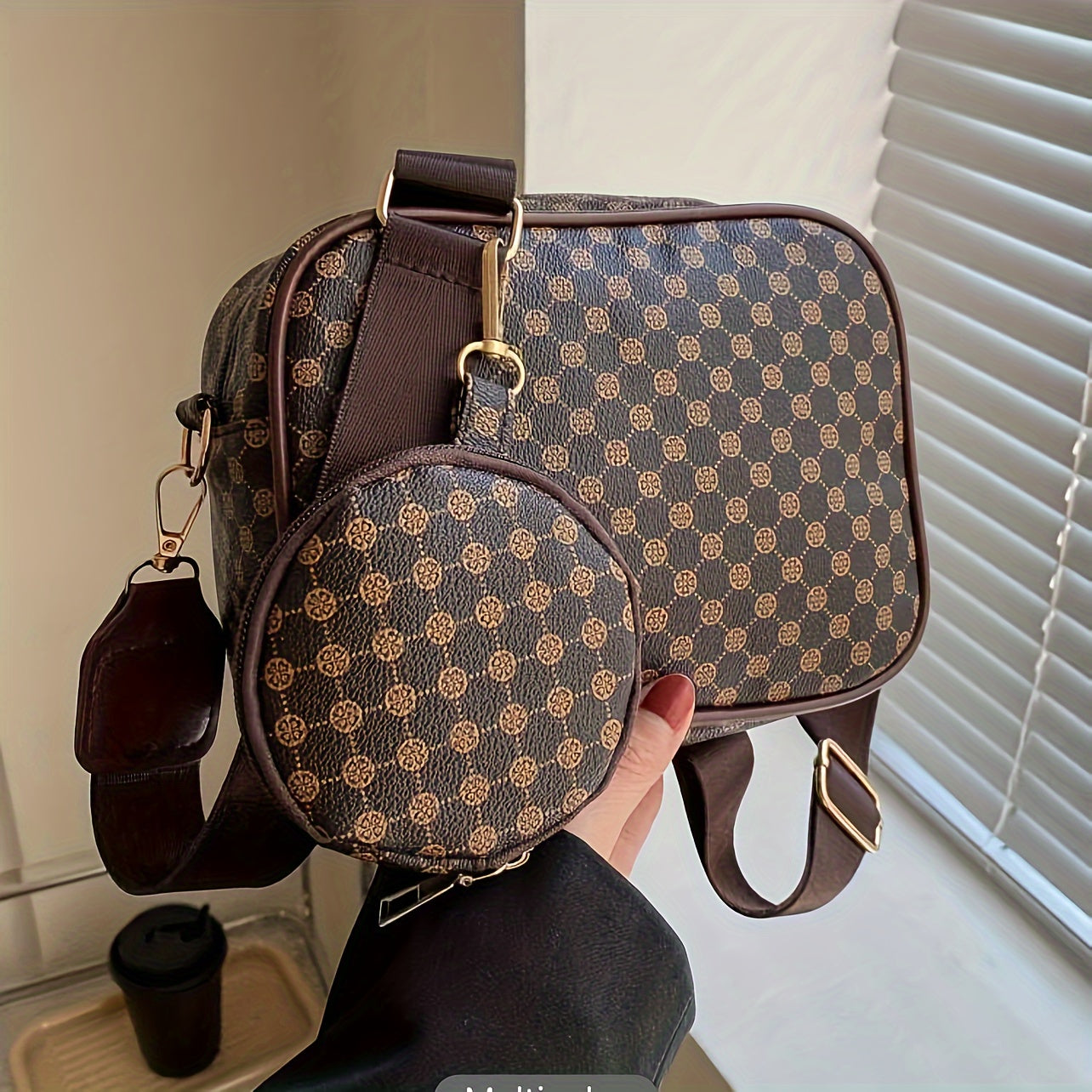 Eva | Leather Shoulder Bag Set with Geometric Pattern