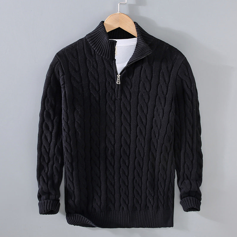 Men’s Cable Knit Sweater - Quarter Zip - Ribbed Collar & Cuffs - Warm & Stylish-1