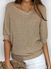 Sweater in noble gold with a round neckline for women-2
