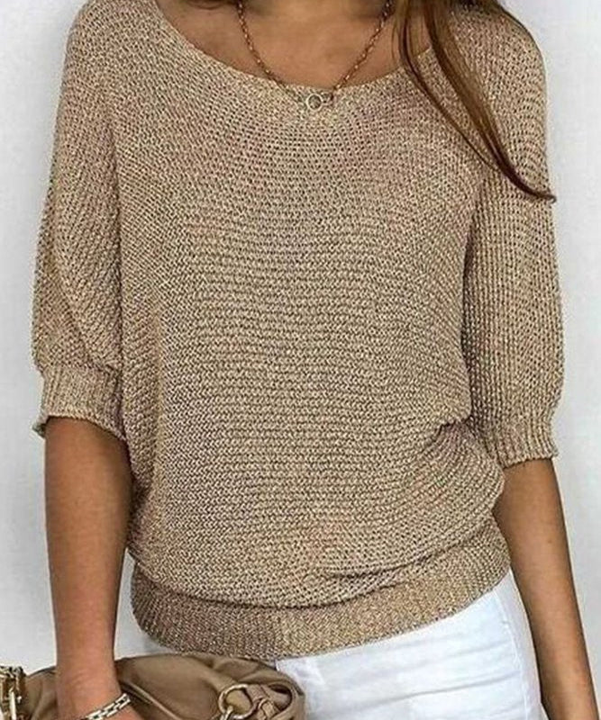 Sweater in noble gold with a round neckline for women-2