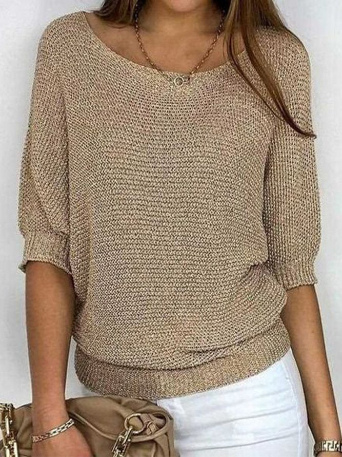 Sweater in noble gold with a round neckline for women-2