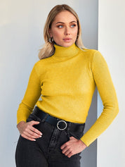 Sweater in stylish two -color design with turtleneck for women-4