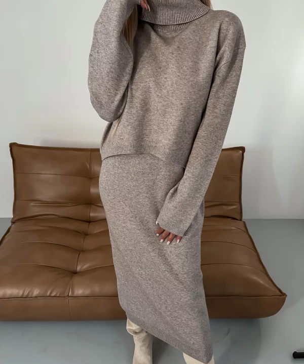 Sweater with turtleneck and midi dress in stylish set-2