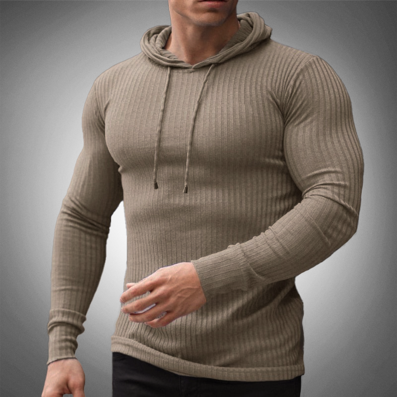 Men’s Slim Fit Hoodie - Ribbed Knit - Long Sleeve - Adjustable Drawstring-4