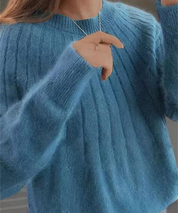 Fluffy knitting sweater made of acrylic fiber for women-1